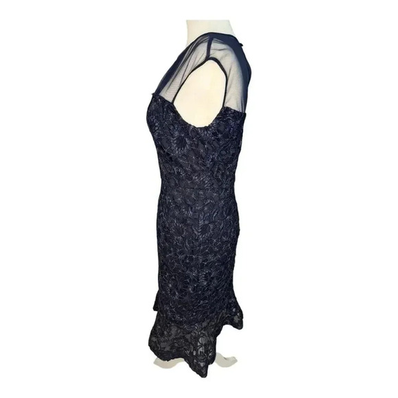 Aidan Mattox Women's Illusion Lace Midi Dress Navy Blue Size 2 Formal - Picture 2 of 7